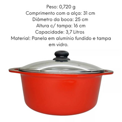 Caçarola Antiaderente Vermelha N24 Com Tampa - A Gourmet