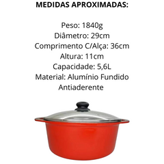 Caçarola Aluminio Fundido Antiaderente Vermelha 5,6L - A Gourmet