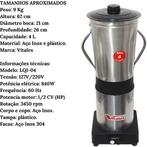 Liquidificador Industrial 4L Aço Inox - A Gourmet