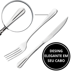 Kit Garfo de Mesa e Faca Churrasco Euro 24Pçs
