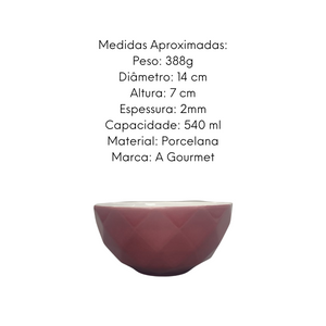 Tigela Bowl de Porcelana Vinho 540ml Etilux