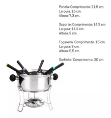 Conjunto Fondue em Aço Inox 10Pçs Imporiente