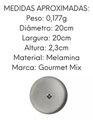 Prato Areia Cinza Borda Reta de Melamina 20cm Gourmet Mix