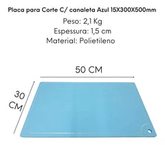 Placa de Corte Com Canaleta Azul 50cm - A Gourmet