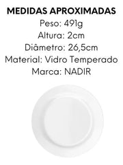 Prato Raso Menu Opaline Vidro Temperado Nadir