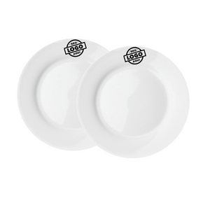Kit 50 Prato Raso Bianco Flat 28cm Com Sua Marca - A Gourmet