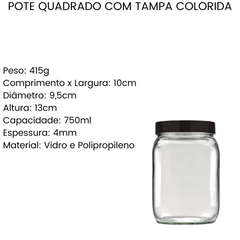 Pote Quadrado de Vidro Tampa Sortida Invicta