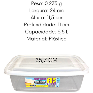 Caixa Retangular Tampa Hermética 6,5L - A Gourmet