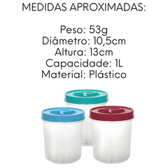 Pote Mantimento Redondo Sortido de Plastico 1L - A Gourmet