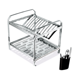 Escorredor em Aço Inox Polido 12 Pratos e Porta Talher Dinox