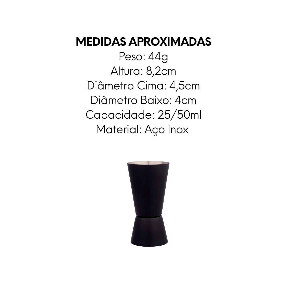 Dosador Open Bar em Aço Inox Preto 25/50ml - A Gourmet