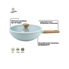 Panela Wok Antiaderente Cinza Revestida em Cerâmica - A Gourmet