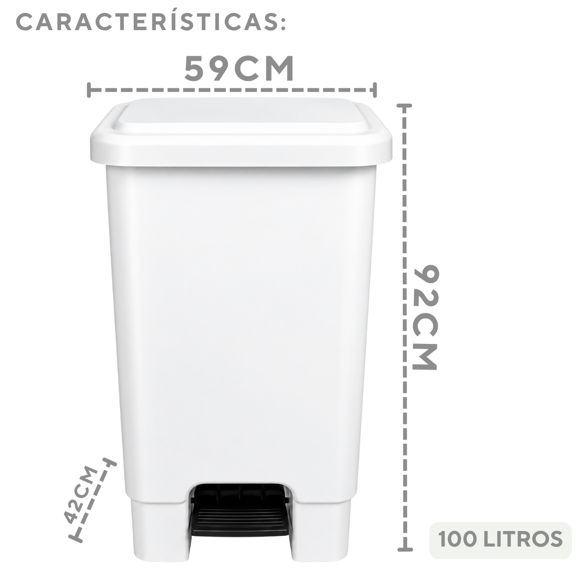Lixeira com Pedal 100L Branca em Plástico Profissional