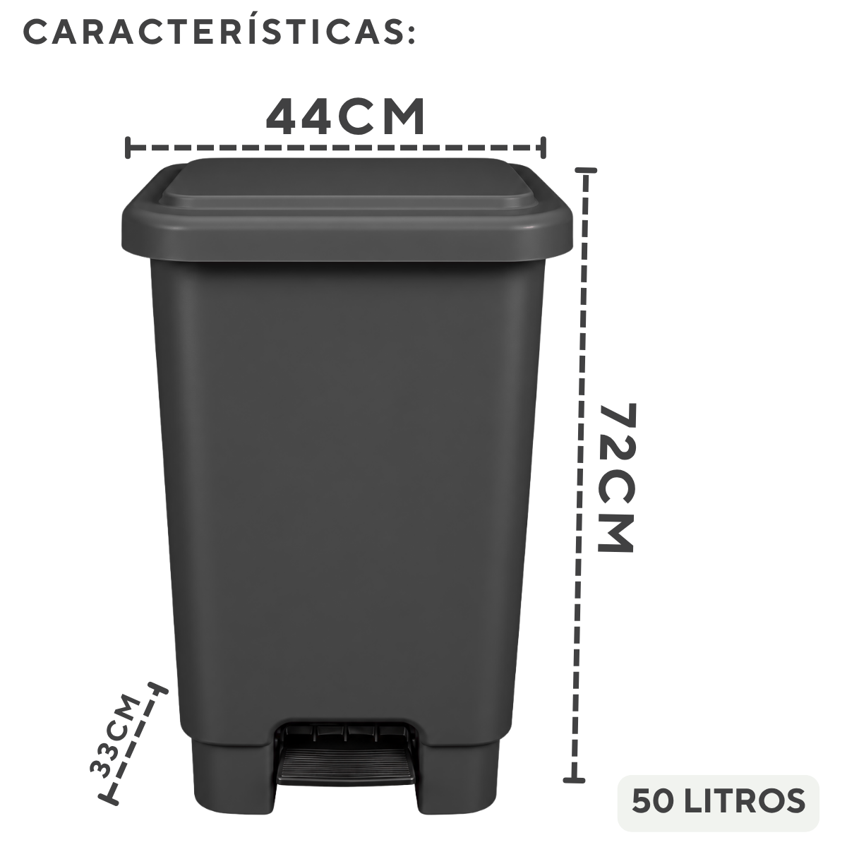 Lixeira com Pedal 50L Preta em Plástico Profissional