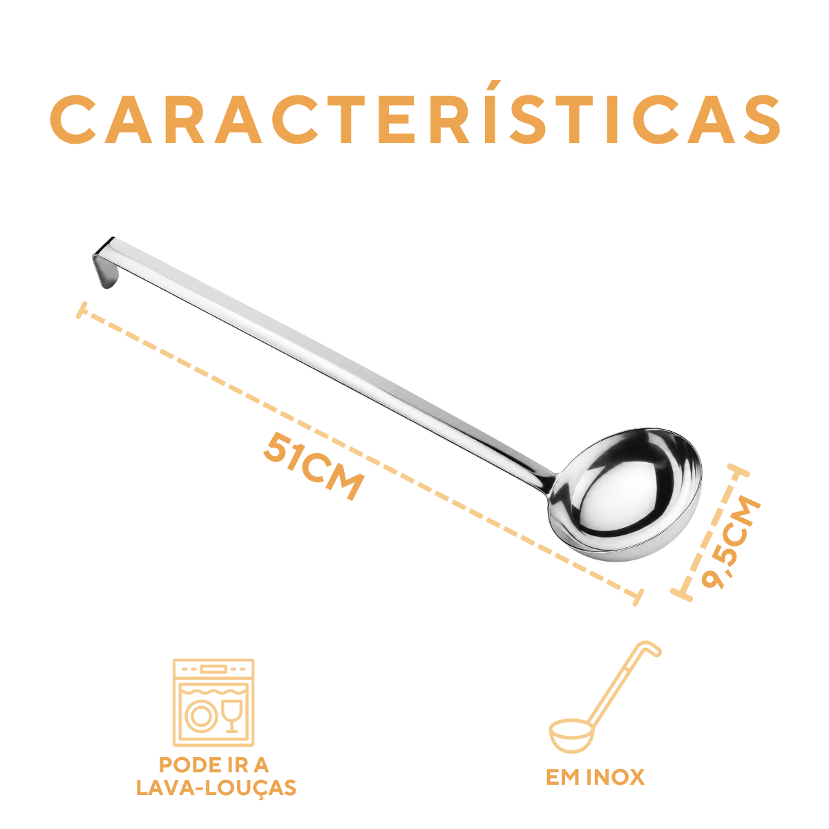 Conhca Profissional Com Gancho 51cm Inox