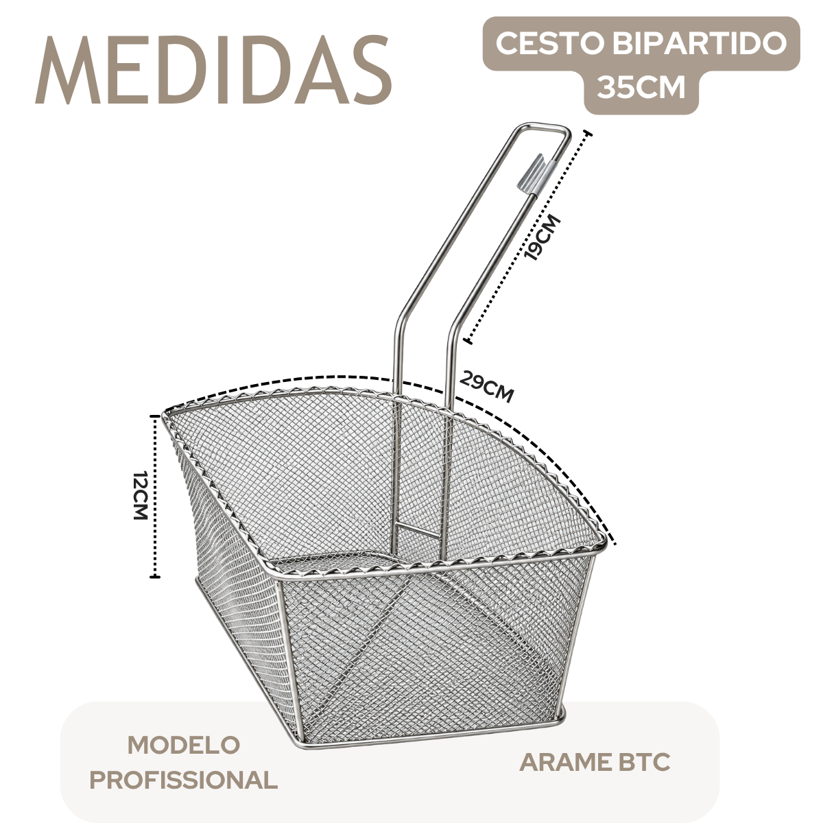 Cesto Bipartido 35cm Fritura Profissional em Arame