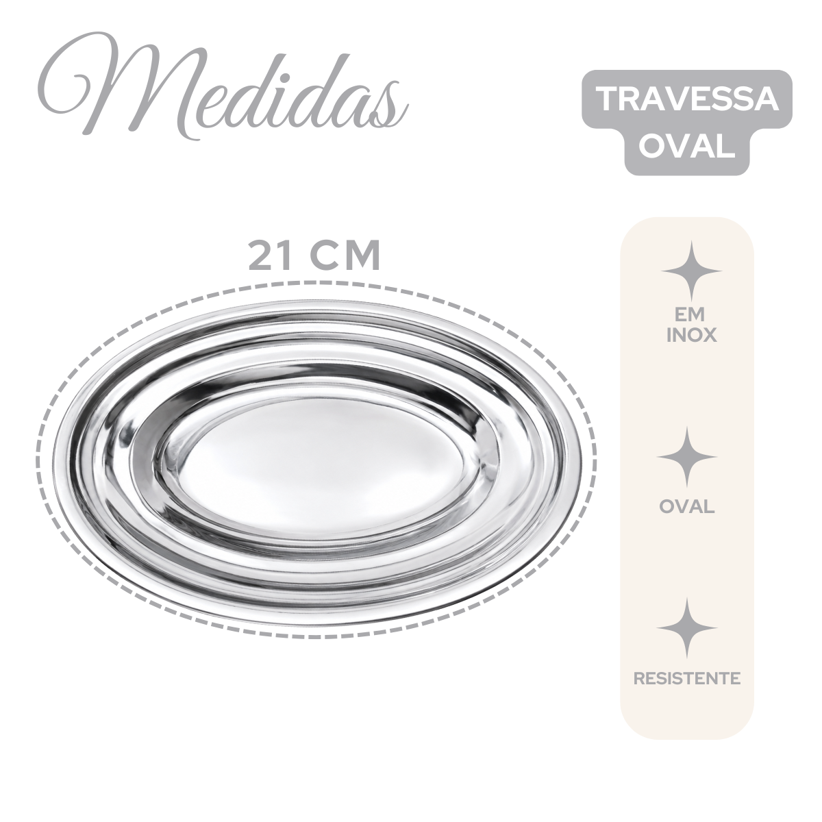 Travessa Oval Rasa Inox 21cm