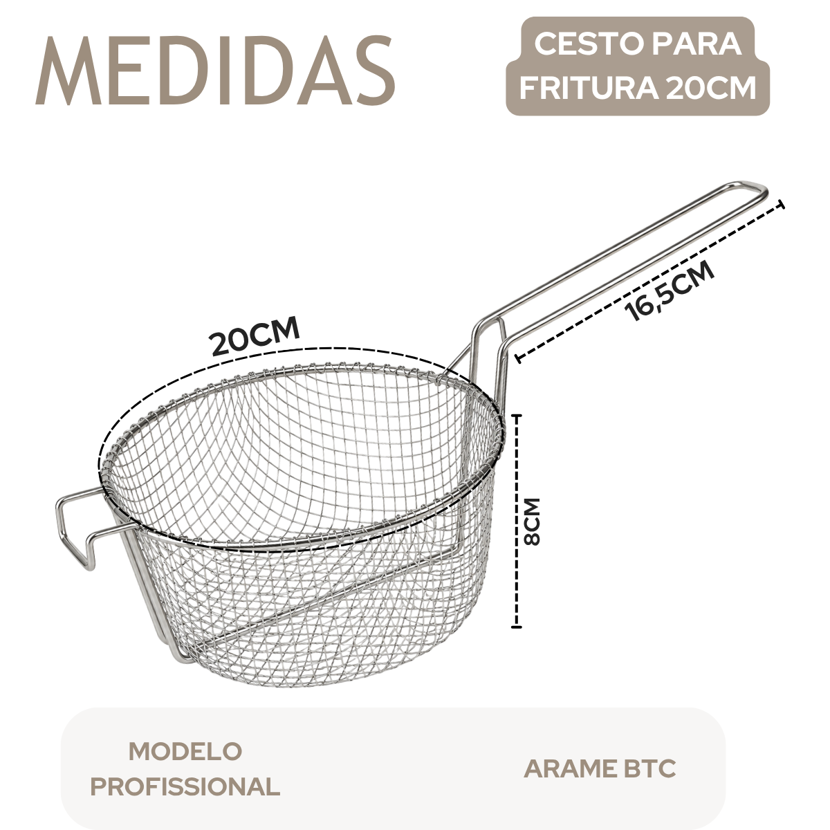 Cesto Peneira Para Frituras 20cm Arame