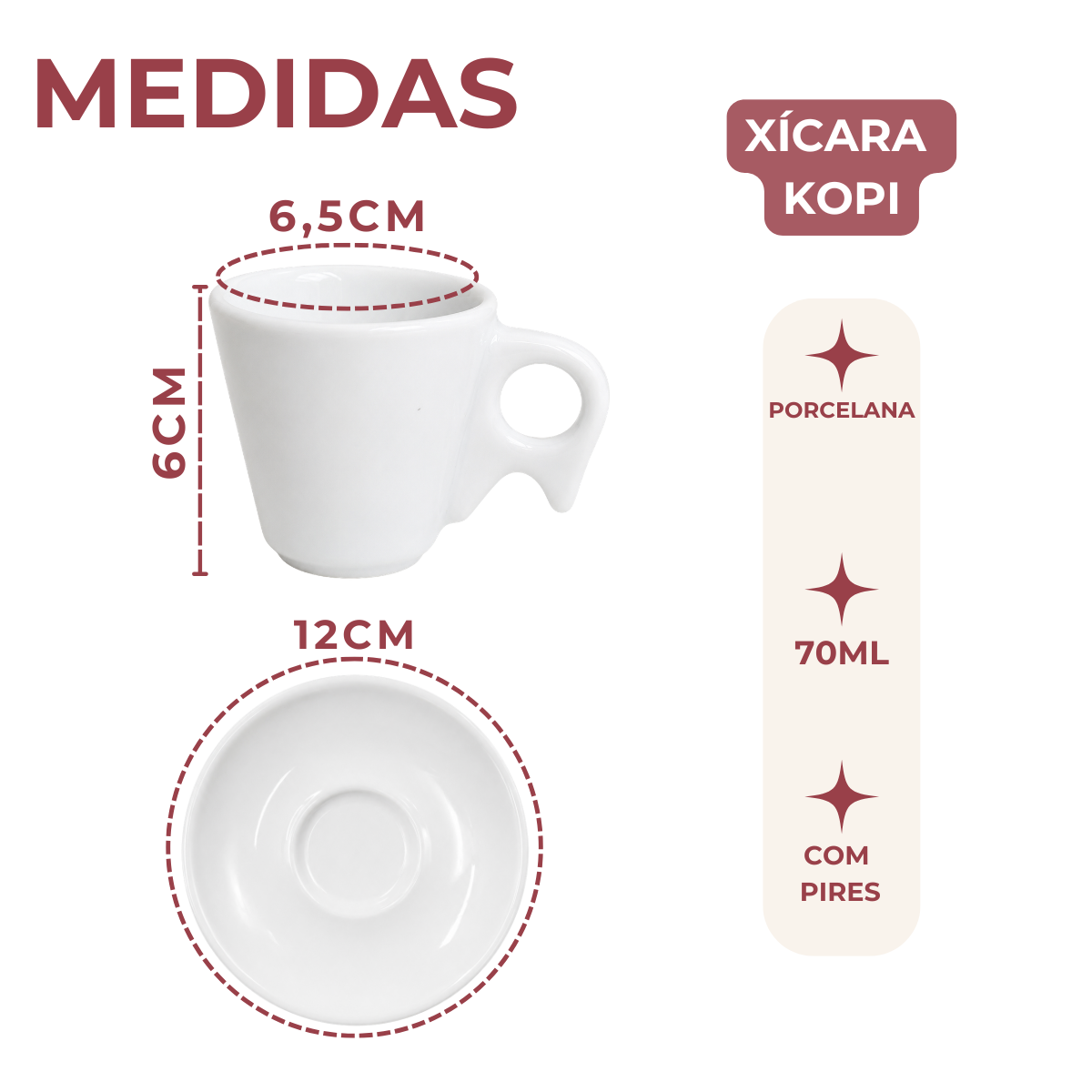 Xicara de Café Porcelana Cabo Bico 70ml