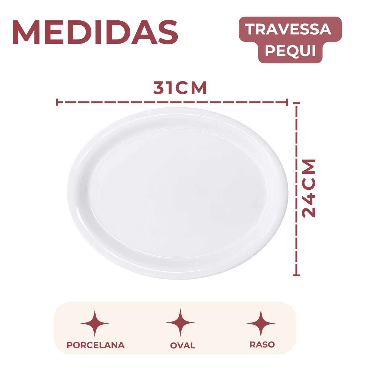 Travessa Oval Porcelana 31cm Servir