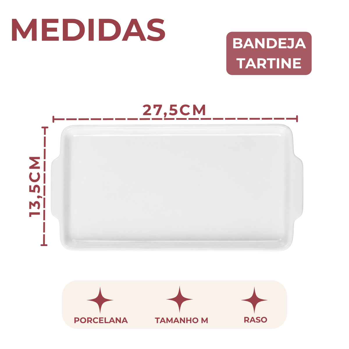 Bandeja Retangular Porcelana