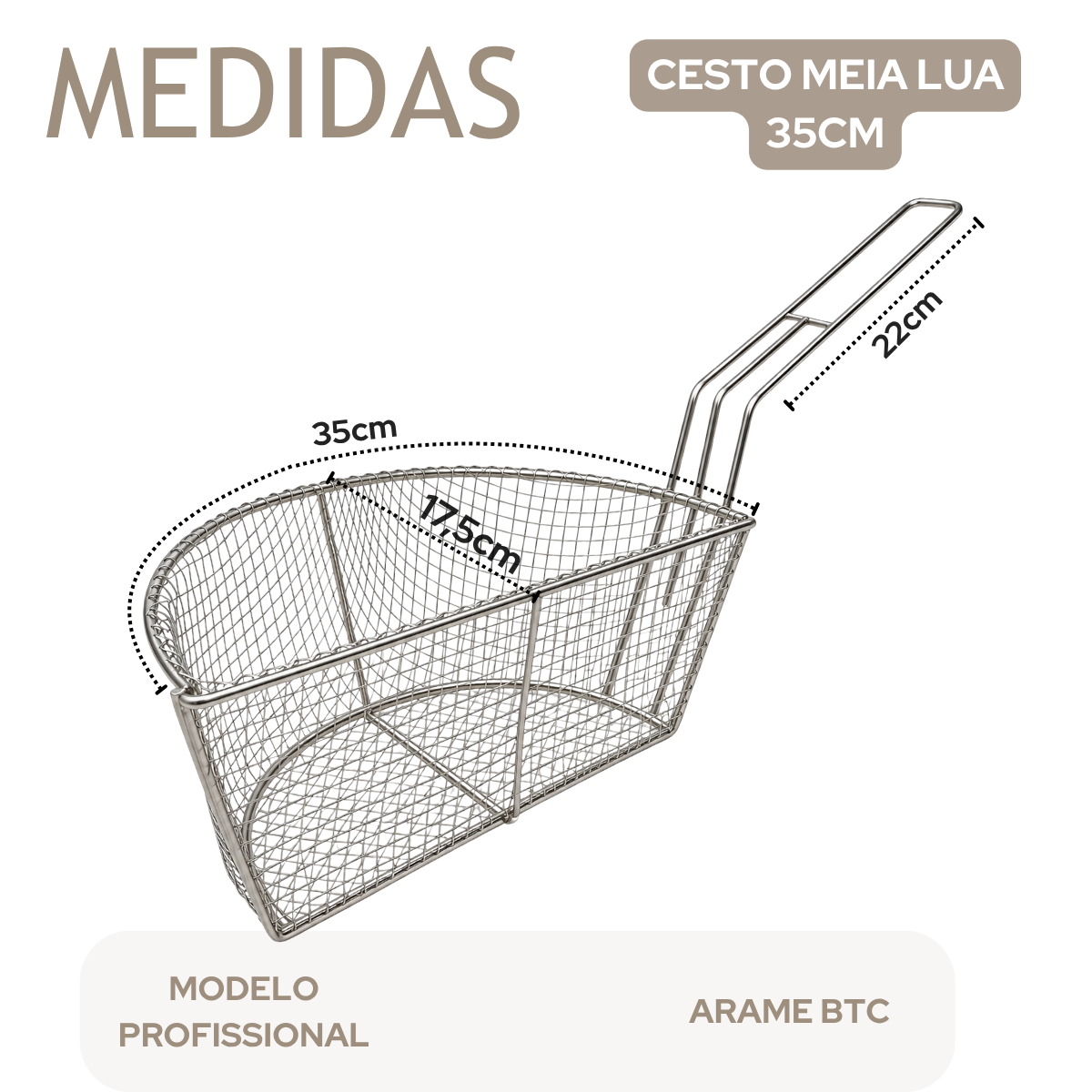 Cesto Meia Lua 35cm Profissional Arame