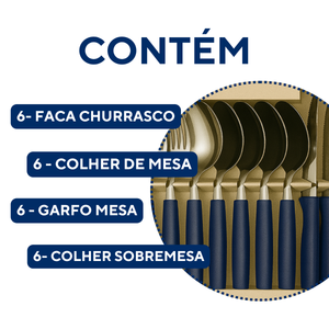 Faqueiro 24Peças com caixa Piemonte azul A Gourmet