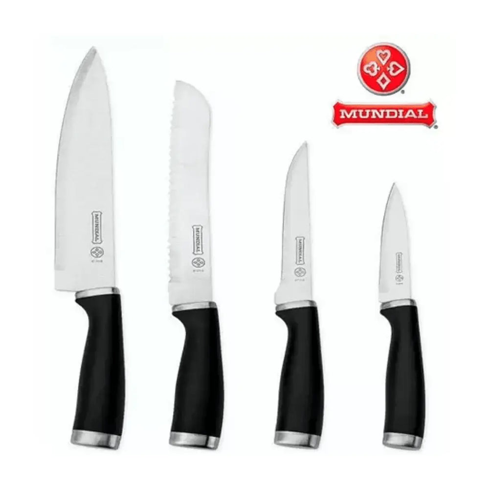 Jogo 4 Facas Kichen Mundial Cabo Preto Corte Profissional Hercules