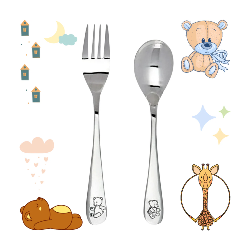 Jogo de Talheres Garfo e Colher Infantis Bear Mimo Style