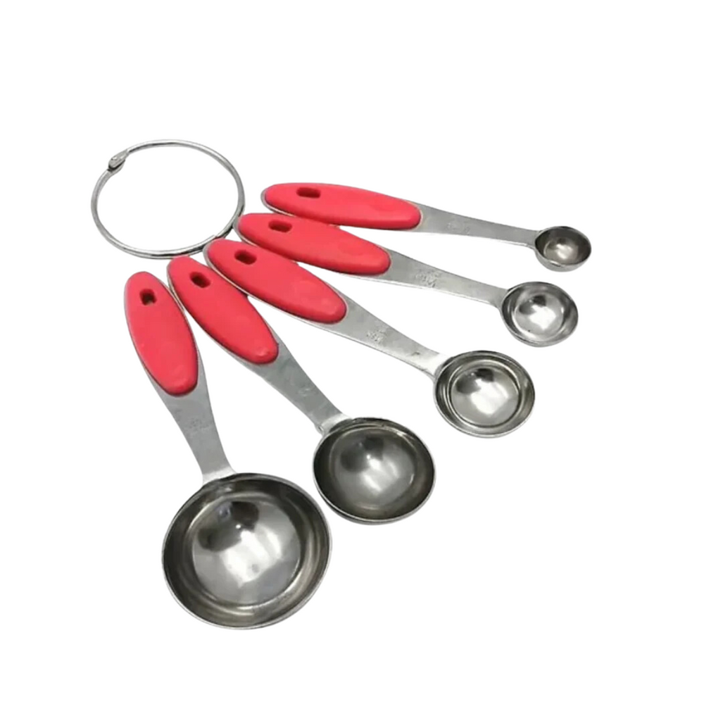 Kit 5 Colher de Medida Cabo Vermelho Aço Inox unyhome