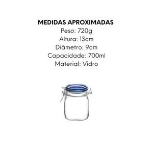 Pote Hermético de Vidro Tampa Azul - A Gourmet