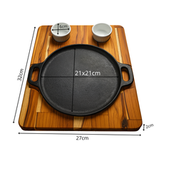 Kit Profissional Bifeteira Ferro Fundido 21cm com Tábua de Madeira e 2 Ramekins de Porcelana – Restaurantes e Churrascarias