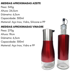 Conjunto Galheteiro Vinagre e Azeite 300ml Vermelho Etilux