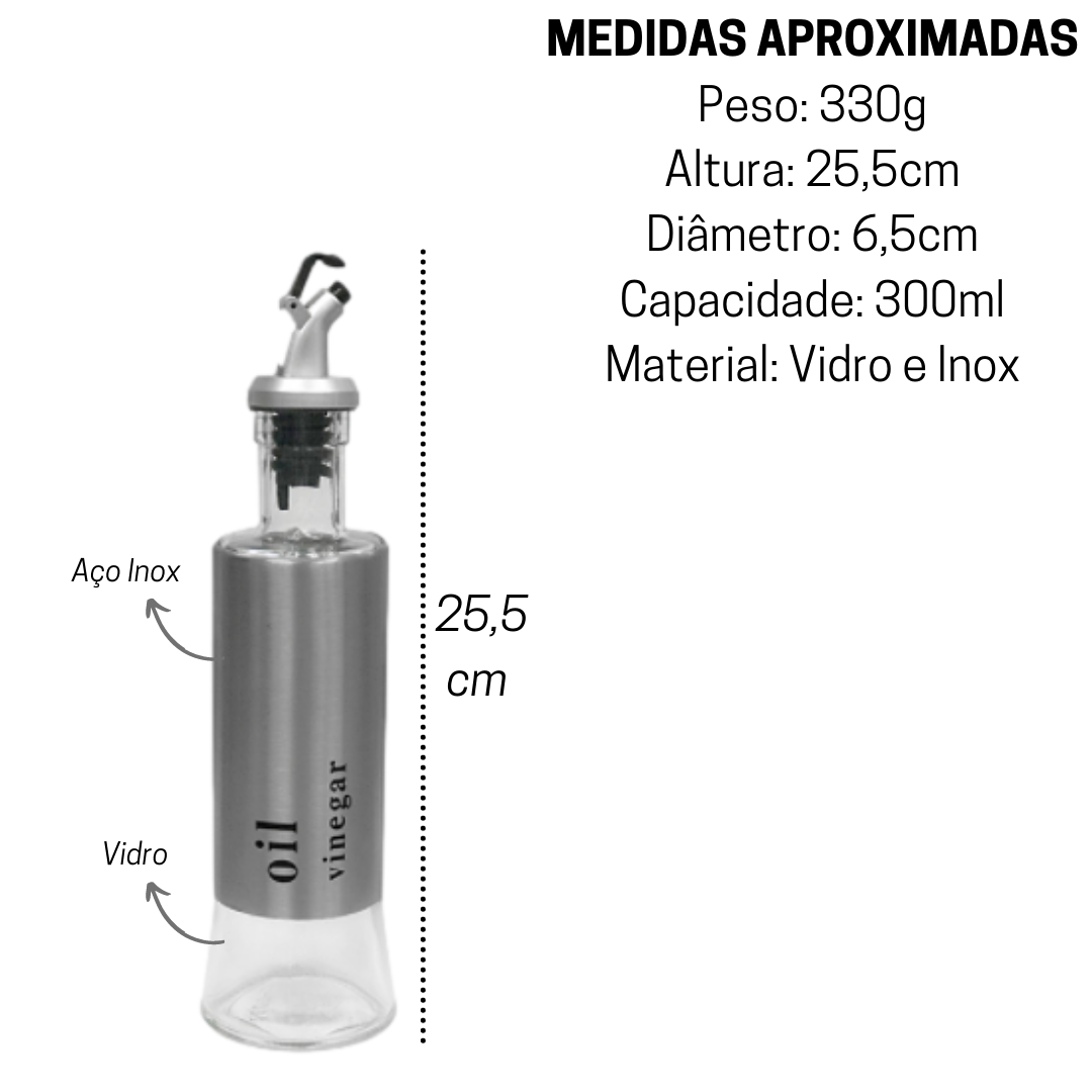 Galheteiro Diamond 300ml de Vidro e Aço Inox Hauskraft