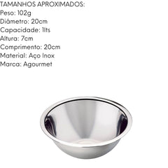 Tigela Bowl em Aço Inox Com 20 cm GP