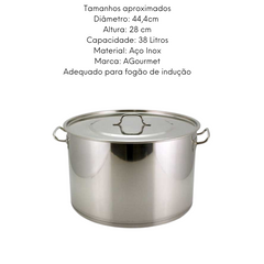 Caçarola de Cozinha Industrial N45 de Aço Inox 38L - A Gourmet