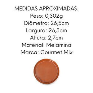 Prato Raso 26,7cm Areia Terracota Melamina Gourmet Mix