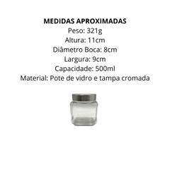 Pote de Vidro Quadrado de 500ml - A Gourmet