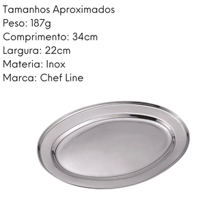 Travessa em Aço Inox Oval Rasa Cheff Line