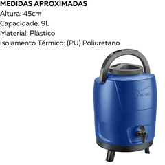 Garrafa Botijão Termico Azul Com Tripé 9L Invicta