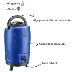 Garrafa Botijão Térmico Com Tripé Incess Azul 12L Invicta