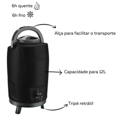 Botijão Térmico Com Tripé 12L Preto Invicta