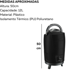 Botijão Térmico Com Tripé 12L Preto Invicta