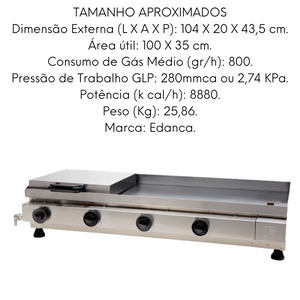 Sanduicheira Conjugada a Gás 4Queimador Industrial Edanca