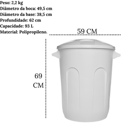 Lixeira Fechado 93L Com Tampa Branco Jaguar
