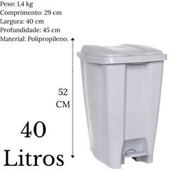 Lixeira C/ Pedal 40l Cinza Jaguar Jaguar