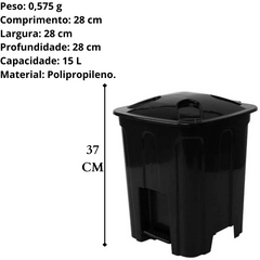 Lixeira cesto com pedal 15L preta Jaguar