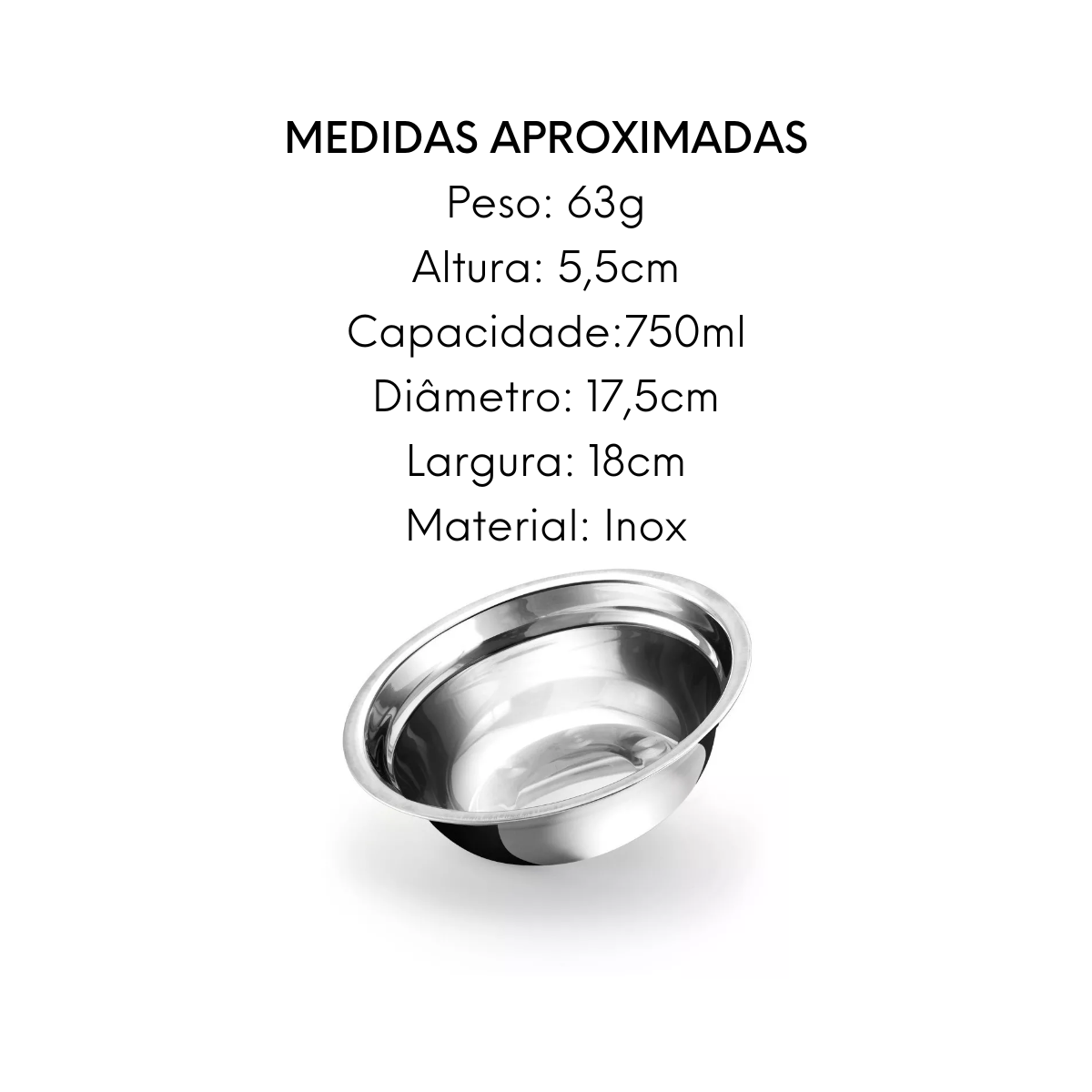 Tigela Bowl Redonda em Aço Inox 18cm KeHome