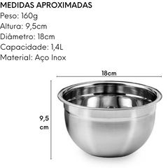 Tigela Mixing Bowl em Aço Inox 18cm KeHome