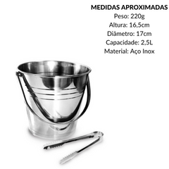 Balde de Gelo em Aço inox 2,5L Com Pegador KeHome